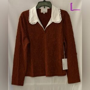 Women's Brown Sweater with White Collar